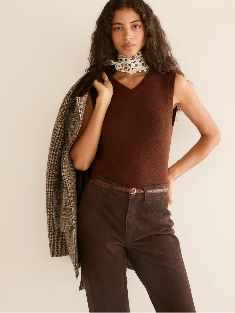 Doen ~Chocolate Brown V-Neck Sleeveless Knit Top